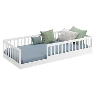 Cadani Kinderbett Timi Bodenbett 90 x 200 cm Kiefer massiv lackiert weiß
