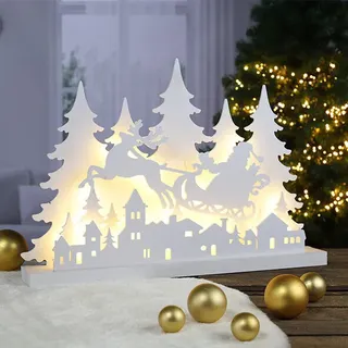 LED Holzsilhouette mit Rentier ca. 60 x 8 x 40,5 cm 40 LED'S warmweiss Batterie