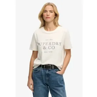 Superdry für Damen. W1011853A Luxe-T-Shirt cremeweiß (XL), Lässig, Baumwolle, Kurzarm