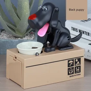 Spardose Mit Originellem Design, Verziert Mit Einem Kleinen Hund, Der Geldscheine Verschluckt Dekorative Und Verspielte Schwarze Abs-spardose Für Kinder (16,5 X 8 X 17 Cm)