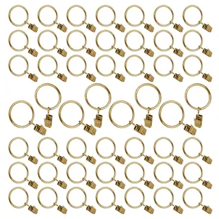 50 Stück Gardinenringe mit Clips, 25-38mm Stainless Metall Vorhangstangenhaken Vorhangring Hängende Ringe Vorhang Clip Gardinenstange für Vorhänge und Stäbe (Gold, 38 mm/1,5 Zoll)