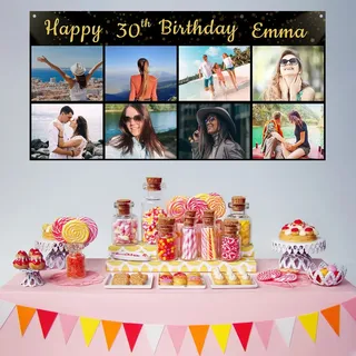 Personalisiertes Geburtstagsbanner Foto, Personalisiertes Geburtstagsbanner, Foto Geburtstagsposter, Personalisiert für Kinder Baby Erwachsene, Individuelle Geburtstagsfeier - 180 x 90 cm