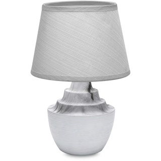 LED Universum Tischleuchte Tischlampe Nachttischlampe Leseleuchte mit Stoffschirm grau E14 Sockel Keramik-Fuß Marmor weiß grau - 3146