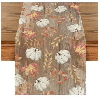 FOUORTUNATE-BEE Tischläufer Braun Kürbisse und Ahornblätter Herbst-Tischläufer (Saisonale Tischdekoration für Zuhause und Wohnzimmer, geeignet für Innenräume, Feiertage und Partys) 33 cm x 183 cm