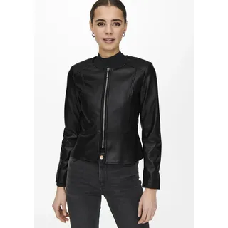 Lederimitatjacke ONLY "ONLSARAMY FAUX LEATHER JACKET CC OTW", Damen, Gr. S, schwarz, Web, Obermaterial: 100% Polyester, gepflegt, unifarben, figurumspielend taillenbedeckt, Rundhals, Jacken, in kurzer, leicht taillierter Form