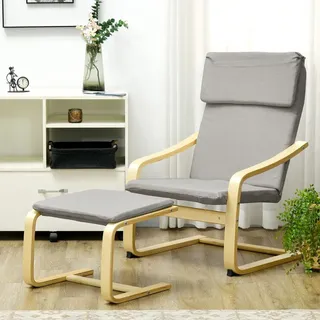 Homcom Relaxsessel mit Hocker Leinenoptik 0 x 0 x 0 cm Silber