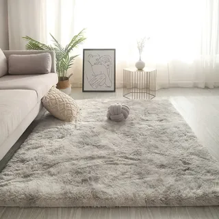 Swsen Teppich Wohnzimmer Waschbar - Shaggy Teppiche Flauschig Anti-Rutsch Unterseite - Moderner Carpet Ultra Weich Hochflor Langflor Teppiche, Grösse: 160x200 cm, Farbe: Grau