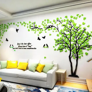 Wandtattoo Baum 3D DIY Wall Stickers Wandaufkleber Wandtattoo Wohnzimmer Schlafzimmer Family Wandsticker für Treppen Halle (Grün Rechts,M-250 * 130cm)