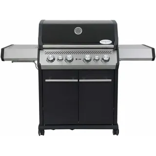 SANTOS Gasgrill S-418 mit 4 Hauptbrenner, Infrarotseitenbrenner & Heckbrenner | inkl. Drehspieß, Rostheber & Silikonablage | Schwarz