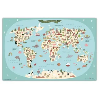 cover-your-desk Schreibtischunterlage Weltkarten Muster Kinder 60 x 40cm Blau
