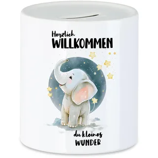 Hey!Print Herzlich willkommen du kleines Wunder Spardose Elefant Geburt Geschenk Hallo Baby