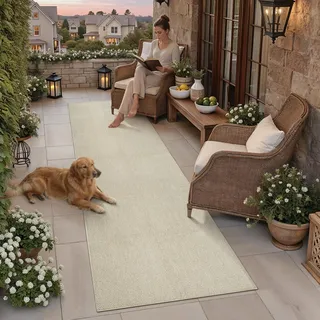 PureCozy Outdoor Teppich Läufer Flur 60x240cm Taupe Waschbar | Outdoor Läufer,Wetterfest,Waschbar,Rutschfest,Jute Optik,für Balkon,Garten,Terrasse,Flur