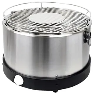 Syntrox Germany Raucharmer Edelstahl Tischgrill mit Aktivbelüftung Molirus | Holzkohlegrill, rund, mit Tasche, Schnell einsatzbereit, 3,7 kg, Kompakter Grill für unterwegs (19,5 cm hoch)