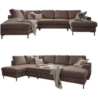 MIUFORM Lofty Lilly mit Bettkasten | 8 Sitzer Ecksofa | U-form links | 303 x 197 x 84cm | Klappsofa mit Schlaffunktion | Schlafsofa klappbar | Wohnlandschaft (Taupe)
