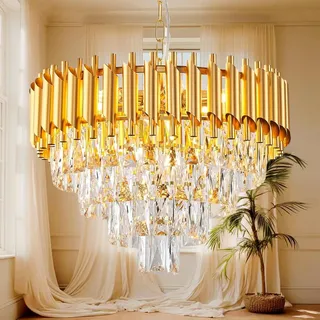 MSSIAN Kronleuchter Gold, Kronleuchter Modern, Kronleuchter Kristall, Ø50cm | Kronleuchter Gold Kristall für Wohnzimmer, Esszimmer, Schlafzimmer, E14 Lampenfassung, Geeignet für Dimmbare Leuchtmittel