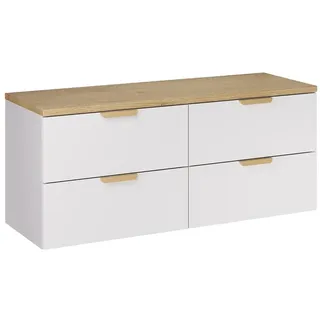 Lomadox Waschbeckenschrank ALASSIO-56 120 cm breit, Weiß matt mit Eiche, 4 Schubladen weiß
