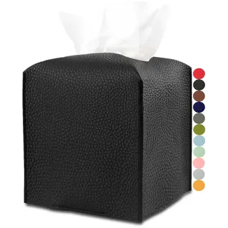 Taschentuchbox aus Leder, quadratisch, Taschentuchhalter mit Untergurt [JESMINI, Schwarz] Ästhetischer Taschentuchbox-Halter aus PU-Leder, dekorativ für Badezimmer, Heimbüro Dekor