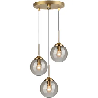 LFsem 3-Flammige Glaskugel Pendelleuchte Für Esstisch & Kücheninsel, Cluster Hängelampe aus Metall in Messing, E27 Fassung, Esszimmerlampe Hängend (Grau)