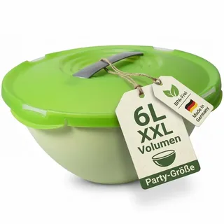 Lomatek Schüssel mit Deckel 6 l mit Tragegriff, Salatschüssel & Partyschüssel BPA-frei, spülmaschinengeeigneter Vorratsbehälter, Made in Germany, in Grün