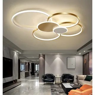 Hsyyz LED Deckenleuchte Dimmbar Wohnzimmer Deckenlampe mit Fernbedienung Modern Chic Wohnzimmerlampe Kreatives Design Metall Acryl Beleuchtung Wohnzimmer Kronleuchter (Gold+weiß, 100cm/96W)