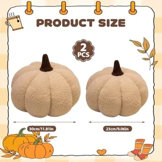Kürbis Kissen 2 Stück 3D Plüsch Herbst Halloween Dekoration Beige 23cm & 30cm