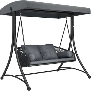 Outsunny Hollywoodschaukel Rattan 2-Sitzer Gartenschaukel mit Verstellbarem Sonnendach weichem Kissen A-Rahmen, Schaukelbank belastbar bis 240kg, für Garten Terrasse 178 x 120 x 172 cm Dunkelgrau   Aosom