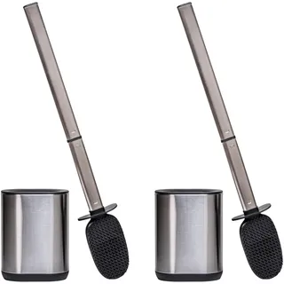 Erreke Toilettenbürste Silikon, Klobürste Edelstahl SS410, Flexibel, Modern und Elegant, WC Bürste Wandmontage, 2er-Pack Silber