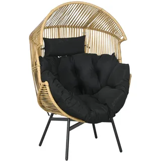 Outsunny Rattansessel, Rattan Korbsessel mit dickem Sitzkissen, Gartensessel Sand