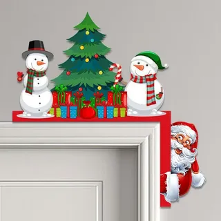 Drawelry 2025 Weihnachten Türrahmen Deko Ornament mit Weihnachtsmann Elch Schneemann Weihnachtsbaum Holz Basteln Statue Türdeko Herbst Türen Fenster Wände Dekoration Weihnachtsdeko Geschenke (D)