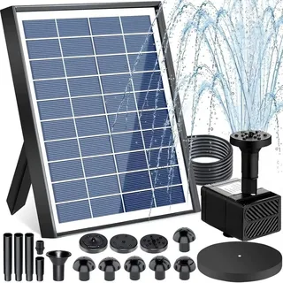 Solar Springbrunnen 6,5W Solarbrunnen Schwimmend mit 9 Fontänen Pumpe für Garten Vogelbad Teich Wasserspiel