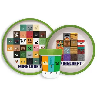 Minecraft Kindergeschirr-Set Gamer Minecraft Kinder antirutsch Geschirr-Set 3 teilig (3-tlg), 1 Personen, Kunststoff, Becher Teller Schüssel bunt