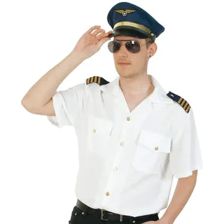 KarnevalsTeufel.de Piloten-Hemd Herrenkostüm Pilot Flieger Kurzarm Hemd weiß blau (Large) - L