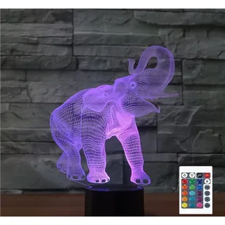 SUPERRUIDALONG 3D-Lampe, Elefanten-Nachtlicht, Fernbedienung, Power-Touch-Tisch, Schreibtisch, optische Täuschung, Lampen, 16 Farbwechsel-Lichter, Heimdekoration, Weihnachten, Geburtstagsgeschenk
