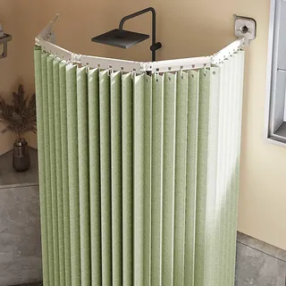 Duschvorhang Ohne Bohren,duschvorhangstange L/u Form Und Starker Saugnapf, Faltbarer Duschvorhänge Anti Schimmel Wasserdicht/waschbar Für Eckdusche, Shower Curtains,Green-4-Folds