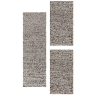 Carpettex Hochflor-Bettumrandung Unicolor - Einfarbig, Höhe 50 mm, (Bett-Set, 3-tlg., Bettvorlage), Schlafzimmer Teppich Bettumrandung Läufer Set 3 teilig beige 2 St. x 80 cm x 150 cm | 1 St. x 80 cm x 250 cm
