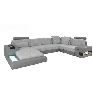 JVmoebel Wohnlandschaft Modulares Sofa-Bett in Grau mit Leder-Textil-Mix und Schlaffunktion, Made in Europa grau