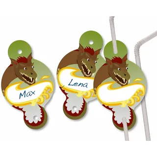 DH-Konzept 8 Papier-Trinkhalme * Ritter & Drache * für Kindergeburtstag Strohhalme Halme Trinken Kinder Geburtstag Party Drachen Feier Jungs Set