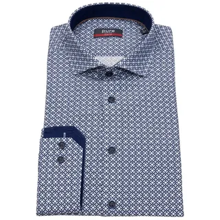 Pure Langarmhemd Slim Fit stark tailliert Kentkragen Kontrastknöpfe blau XXL