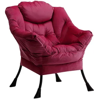 HollyHOME Sessel Wohnzimmer Schlafzimmer Relaxsessel Ohrensessel Samt Lesesesse Relax Sessel Lounge Sessels mit Armlehnen, Rot
