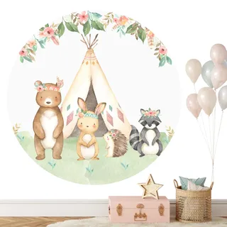 Kidsmood – Runde Wandsticker mit gestochen scharfen Farben | Hochwertiger Druck, schadstofffrei und einfach anzubringen | Aquarell Wanddeko fürs Kinderzimmer, Geschenk zur Geburt oder Taufe (60 cm)