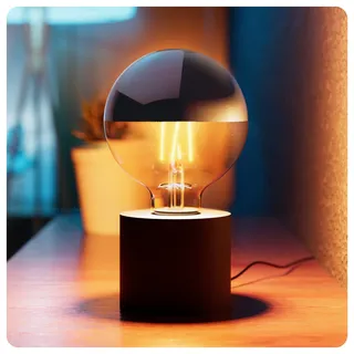 NAMBI Tischlampe schwarz Kopfspiegel E27 LED Silber Globe warmweiß 5W