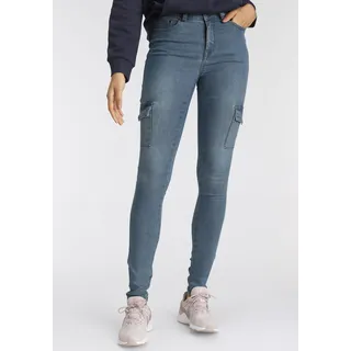 Skinny-fit-Jeans ARIZONA "Ultra Stretch" Gr. 44, N-Gr, blau (blue used) Damen Jeans Röhrenjeans High Waist mit Cargotaschen
