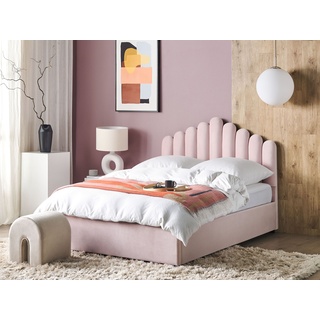 Polsterbett Samtstoff pastellrosa mit Bettkasten hochklappbar 140 x 200 cm VINCENNES