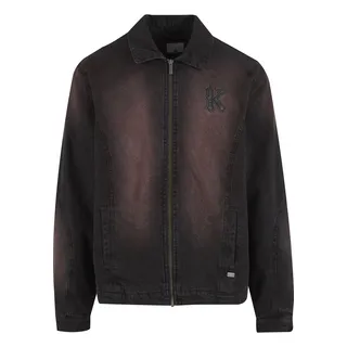 Allwetterjacke KARL KANI "Karl Kani KK Patch Color Spray Denim Jacket", Herren, Gr. XS, schwarz, 100% Baumwolle, mehrfarbig, normal, amerikanischer Ausschnitt, Jacken