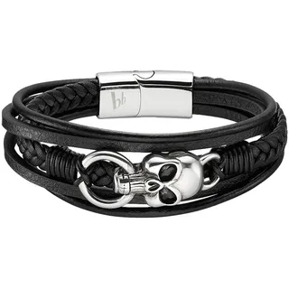 Bruno Banani Lederarmband "Schmuck", schwarz (edelstahlfarben, schwarz), Armbänder, Damen, 21cm, Edelstahl Leder, Edelstahl, Leder, Lederarmband