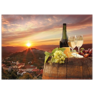 Teppich Wein Romantik - Weißwein mit Käse auf einem Fass, Wallario, rechteckig, rutschfest