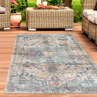 CARPETIA In- & Outdoor Teppich Vintage Türkis Rost Sand 240x340 cm