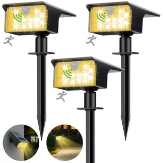 nipify Solarlampen für Außen mit Bewegungsmelder [3 Stück/Warmweiß] 3 Modi Solarstrahler für Außen Garten, IP65 Wasserdicht Solar Gartenleuchten Solarleuchten LED Solar Strahler Aussen Weg Hof Gehweg