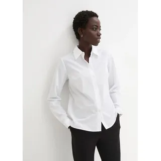 Langarmbluse BONPRIX "Bluse", Damen, Gr. 54, weiß, Web, Obermaterial: 65% Polyester, 35% Baumwolle, loose fit hüftbedeckend, Blusen, lockere Passform, für eleganten Auftritt, aus Baumwollmischung
