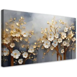 Feeby Leinwandbild, Gold, Textil, Floral, Rechteckig, 80x40 cm, Bilder und Zubehör, Wandbilder, Leinwandbilder